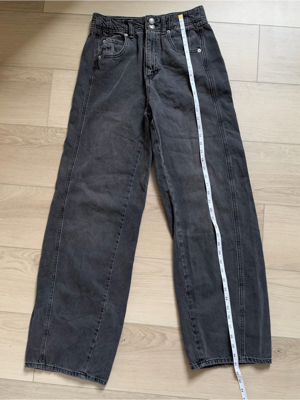 We The Free Free People Black Wide Leg Jeans Double Waistband Size 28 EUC